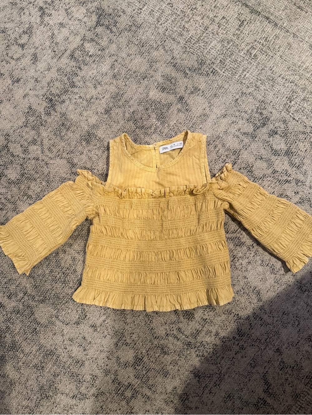 Zara Yellow Girls' Smocked Cold-Shoulder Blouse